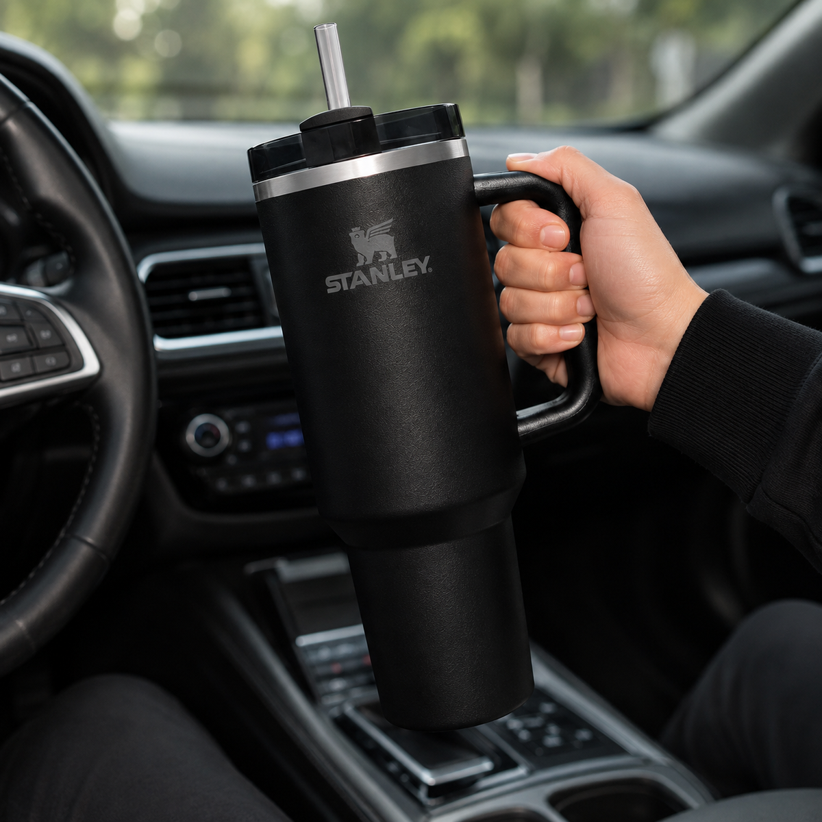 40oz Insulated Travel Tumbler with Straw & Handle — Fits Car Cup Holders